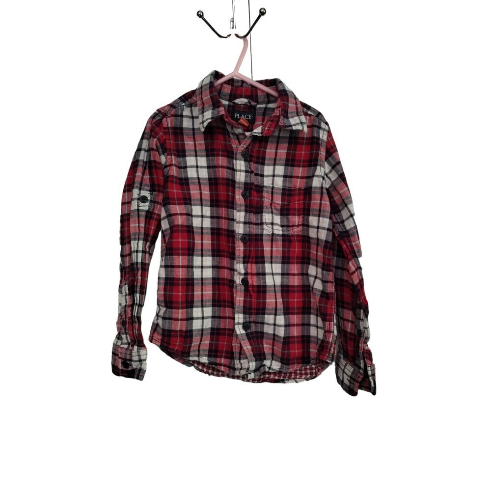 Children's Place red and white plaid long sleeve button down